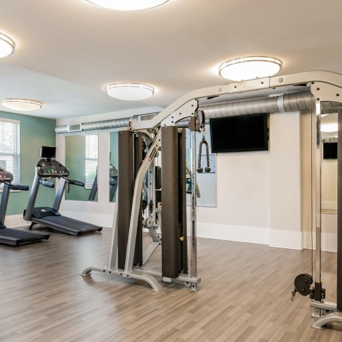 a gym with exercise equipment