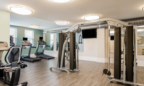 a gym with exercise equipment