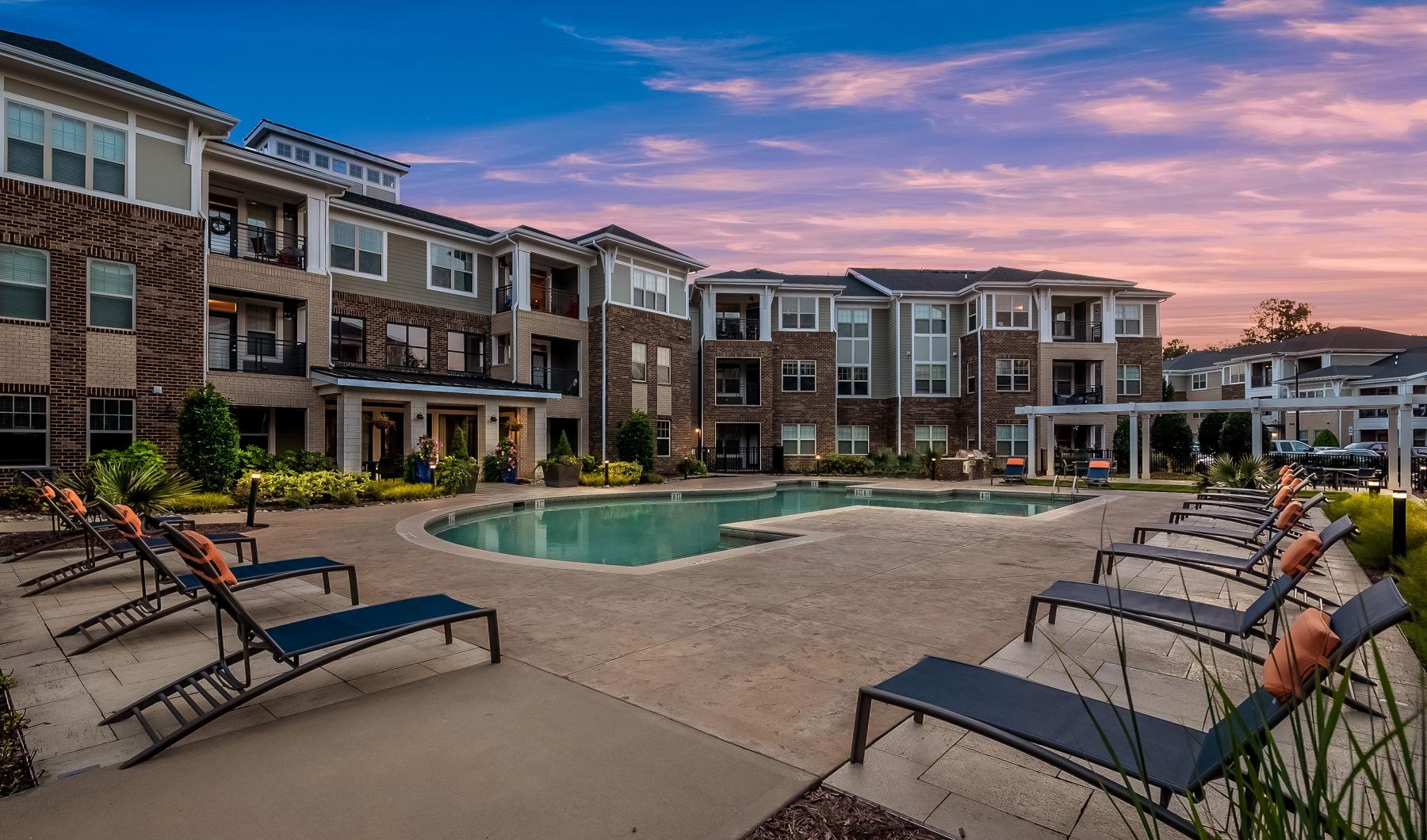 a pool in a courtyard