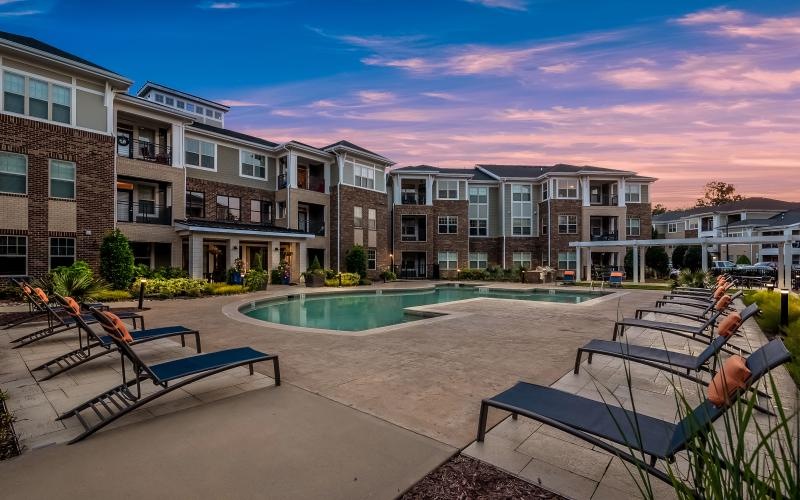 a pool in a courtyard